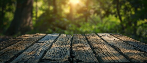 Unadorned wooden table close up theme natural beauty surreal Composite woodland cabin