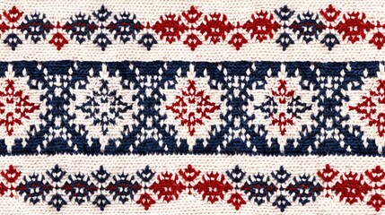Ornament Knitted in Seamless Volume with Geometric European Style and a Coarse Traditional Norwegian Pattern on White Wallpaper