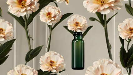 Background of flowers your background for cosmetic products glass bottle There is a flower in it cosmetics