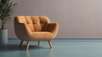 Soft cozy peach-colored chair On the left side of the frame. stands indoors for your text