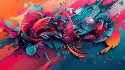 An abstract combination of 2D geometric shapes and 3D organic forms, high detail, vibrant colors, dynamic and visually striking --ar 16:9 --style raw Job ID: e7f105c6-0da4-498b-82ed-bb9091356f59