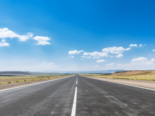 Fototapeta premium A sun-soaked highway stretches under a vast blue sky