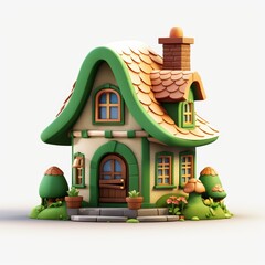 3D cartoon forest green and copper brown  color house with a cute, compact, and simple design