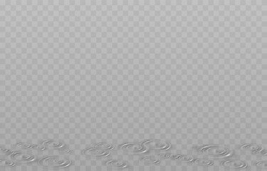 Vector wave circles on the water surface. Water ripple png. Ripples on a puddle after rain.
