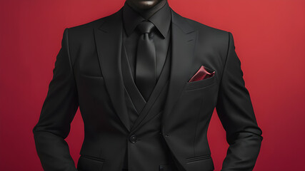 Black suit on the red background, Generative AI
