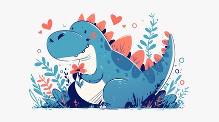 Check out this adorable hand drawn comic illustration of a charming cartoon dinosaur