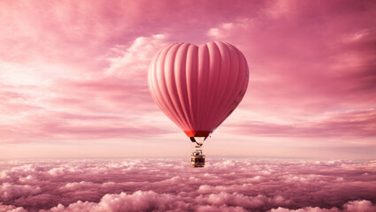 Fototapeta premium Heart-shaped pink hot air balloon in sky