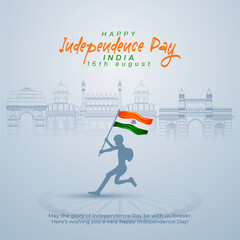 15th August Happy Independence Day of India social media post with Famous monuments, background