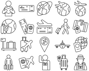 Mega Set Of Vector Traveler Icons Silhouette Vector Logo Design Containing Tourist,Trip,Airplane,Travel,Airport Set Vector Flat Line Icons