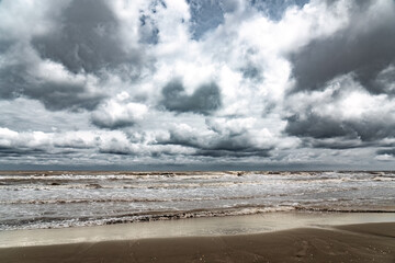 Gloomy rainy day by the ocean shore