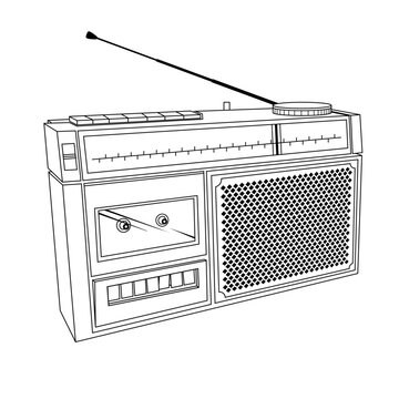 recommend clip art: Radio cassette tape player recorder music record line art vector graphic design element