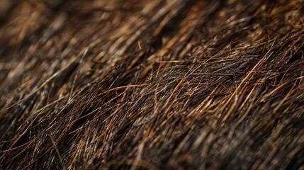 Detailed Close-up of Textured Horsehair Brush with Natural Brown and Black Fibers - Ideal for Design, Print, and Artistic Projects