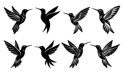 Set of flying Hummingbird silhouette