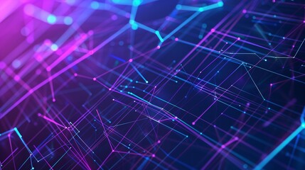 Obraz premium A futuristic wireframe design with glowing plexus effects, showcasing a complex web of lines and nodes on a sleek, dark gradient background.