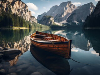 Fototapeta premium Captivating view of Lago di Braies, nestled in the Dolomites of Italy