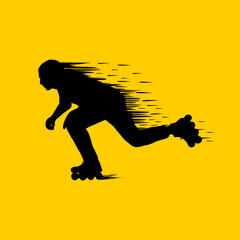 silhouette of man speeding on roller skates at high speed vector illustration