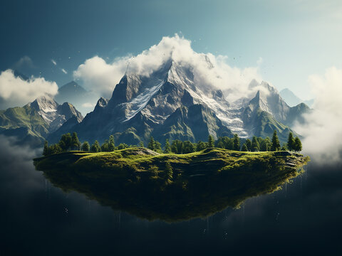 Gravity-defying image captures a mountain seemingly floating in the sky