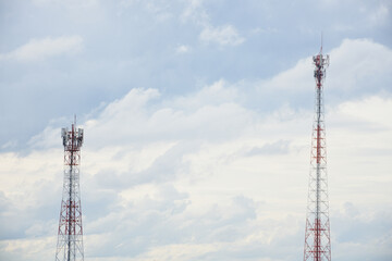 Telecommunication towers and transmission lines for local signal and modern technology internet.