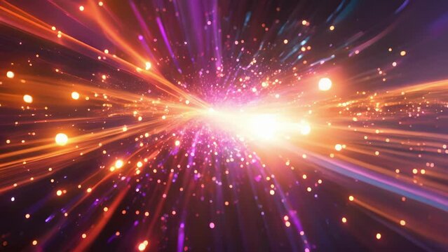 In this simulation particles bunch together in a synchronized formation before colliding and dispersing in brilliant patterns.