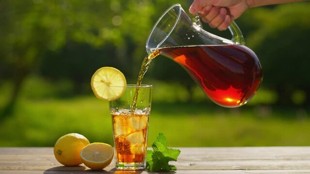 Summer refreshing cold lemonade and iced tea