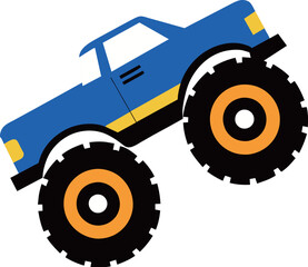 monster blue truck with big wheel jumping illustration