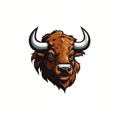 Bison head mascot in white background, created by ai generated