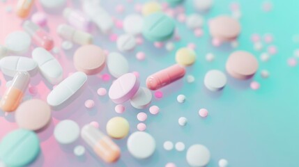 A colorful array of pills scattered across a blue background