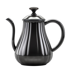Fototapeta premium Elegant black metal teapot with a curved spout and lid, suitable for brewing and serving tea; perfect for kitchen decor and tea enthusiasts.