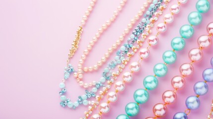 Obraz premium A row of necklaces with different colored beads