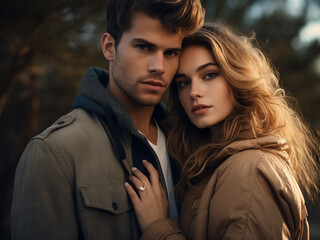 Fototapeta premium Amidst nature's beauty, a young couple shares intimate moments