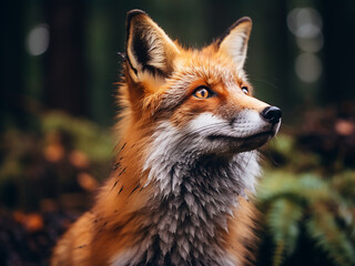 Fototapeta premium Detailed close-up captures red fox in woodland