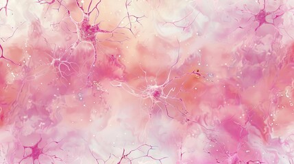 soft pastel interconnectivity stylized neurons in soothing pink tones panoramic digital art