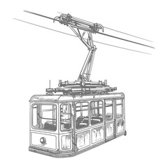 Aerial tramway with engraving style black color only