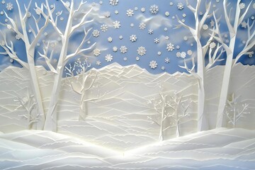 Winter Wonderland: Snowy Forestscape with Trees and Falling Snowflakes