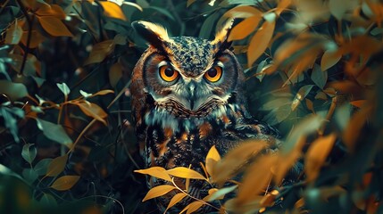 owl surrounded by foliage, evoking a sense of mystery and wonder