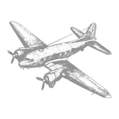 airplane with old engraving style black color only