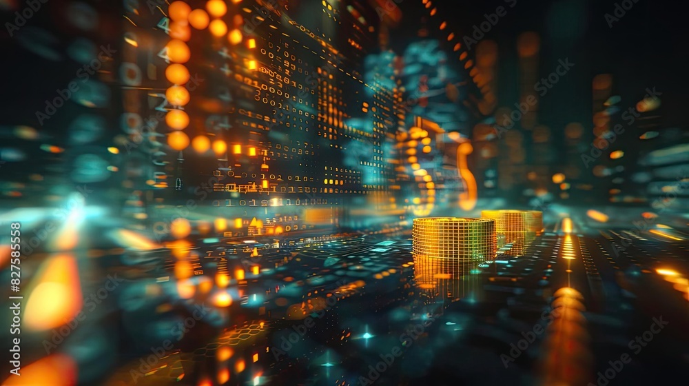 Aufkleber abstract digital financial background featuring glowing neon lights and futuristic data visualizatio