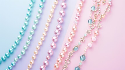 Obraz premium A collection of necklaces and bracelets are displayed on a blue