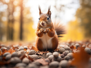 Detailed view captures squirrel investigating food amid blur