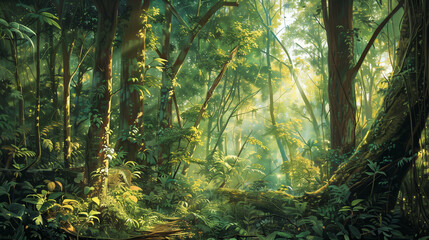 Verdant Rainforest;
the lush, dense foliage of a tropical rainforest