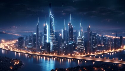 Obraz premium A futuristic cityscape of buildings