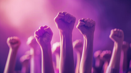 Symbol of unity and collective strength: silhouetted raised fists in solidarity