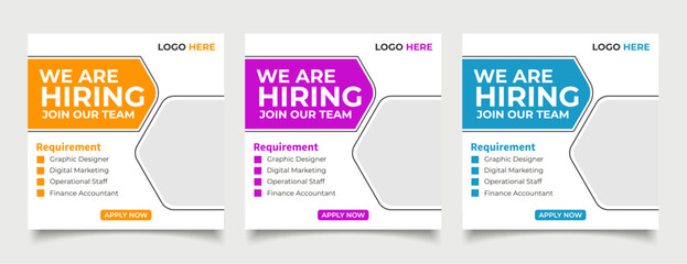 We are hiring job vacancy for social media post banner or square web banner template vector design