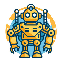 Fototapeta premium A Yellow Robot with Claws Stands in a Circular Frame