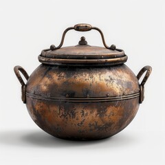 Ancient bronze Pot With in White Background Under Studio Lights