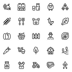 Set Of Linear Farming Icons Collection Isolated Silhouette Solid Icons Including Farming,Field,Agriculture,Nature,Farm Vector Icon Set Linear Pictogram Pack