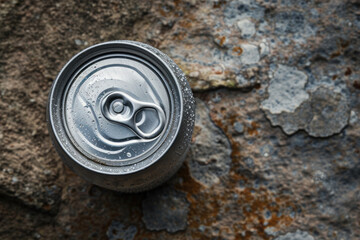 Obraz premium Top View of a Chilled Aluminum Soda Can on a Rough Surface