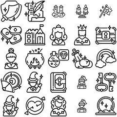 Mega Set Of Vector Dream Story Isolated Silhouette Solid Icons With Warrior,Crown,Ancient,Magic,Fantasy Business Infographic Elements Logo Vector Illustration