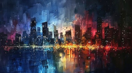 Fototapeta premium A painting of a cityscape at night abstract color background