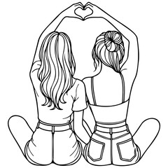 Girl Friends Sketch Drawing.